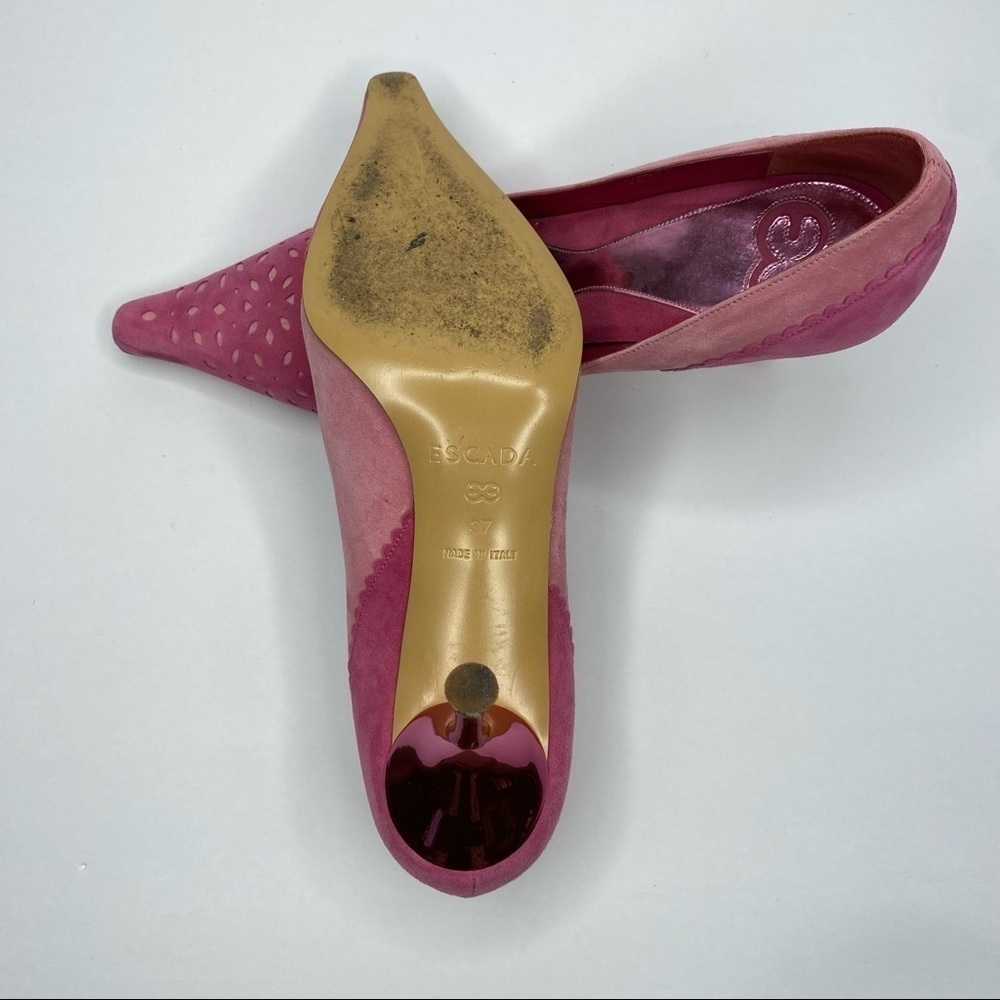 𝅺ESCADA Suede Pink Two-Toned Heel - Picture 5 of 6